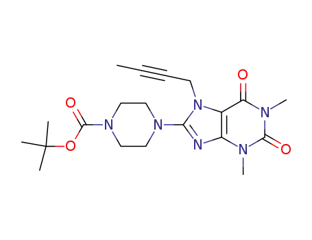 Molecular Structure of 586408-02-8 (1-Piperazinecarboxylic acid,
4-[7-(2-butynyl)-2,3,6,7-tetrahydro-1,3-dimethyl-2,6-dioxo-1H-purin-8-yl]
-, 1,1-dimethylethyl ester)