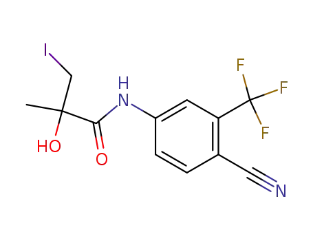 Molecular Structure of 216665-25-7 (Propanamide,
N-[4-cyano-3-(trifluoromethyl)phenyl]-2-hydroxy-3-iodo-2-methyl-)