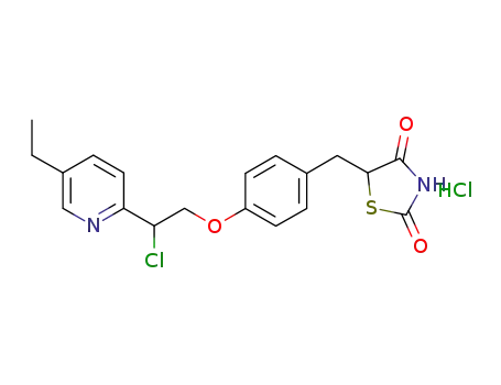 Molecular Structure of 646519-89-3 (2,4-Thiazolidinedione,
5-[[4-[2-chloro-2-(5-ethyl-2-pyridinyl)ethoxy]phenyl]methyl]-,
monohydrochloride)