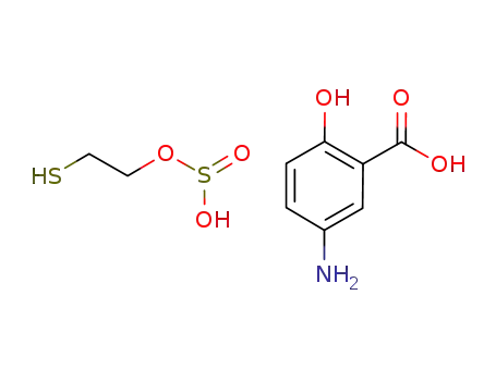 Molecular Structure of 916248-51-6 (Benzoic acid, 5-amino-2-hydroxy-, compd. with 2-mercaptoethyl
hydrogen sulfite (1:1))