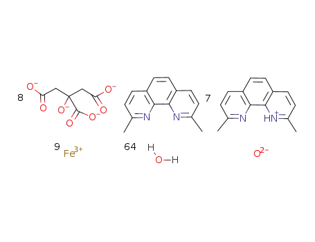 (2,9-dimethyl-1,10-phenanthrolinium)7[Fe9O(citrate)8(H2O)3] * 2,9-dimethyl-1,10-phenanthroline * 61 H2O