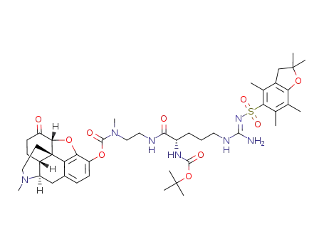 {(S)-4-({amino-[(E)-2,2,4,6,7-pentam-ethyl-2,3-dihydro-benzofuran-5-sulfonylimino]-methyl}-amino)-1-[2-(hydromorphylcarbonyl-methyl-amino)-ethyl carbamoyl]-butyl}-carbamic acid tert-butyl ester