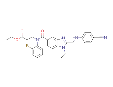 ethyl 3-(2-(((4-cyanophenyl)amino)methyl)-1-ethyl-N-(2-fluorophenyl)-1H-benzo[d]imidazole-5-carboxamido)-propanoate