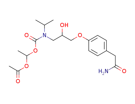 Molecular Structure of 101623-75-0 (Carbamic acid,
[3-[4-(2-amino-2-oxoethyl)phenoxy]-2-hydroxypropyl](1-methylethyl)-,
1-(acetyloxy)ethyl ester)
