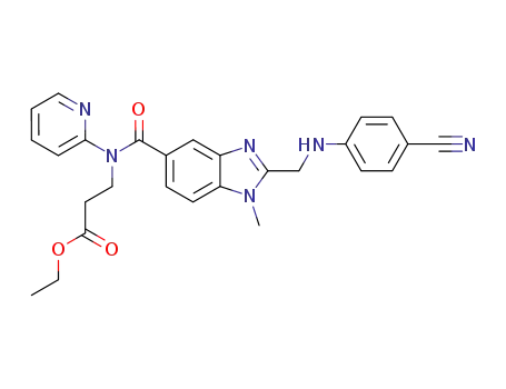 Molecular Structure of 211915-84-3 (3-[[[2-[[(4-Cyanophenyl)amino]methyl]-1-methyl-1H-benzimidazol-5-yl]carbonyl]pyridin-2-ylamino]propionic acid ethyl ester)