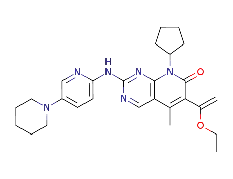 Molecular Structure of 571189-83-8 (Pyrido[2,3-d]pyrimidin-7(8H)-one,
8-cyclopentyl-6-(1-ethoxyethenyl)-5-methyl-2-[[5-(1-piperidinyl)-2-pyridin
yl]amino]-)