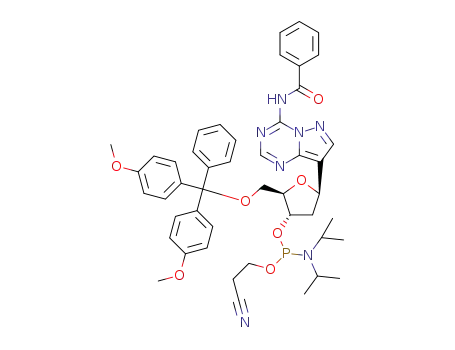 8-[(3′-(2-cyanoethyl)-(N,N-diisopropyl))phosphoramidite-2′-deoxy-5′-dimethoxytrityl-β-D-ribofuranosyl]-4-(N-benzoylamino)pyrazolo[1,5-a][1,3,5]triazine