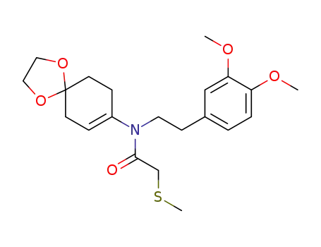 Molecular Structure of 123190-07-8 (Acetamide,
N-[2-(3,4-dimethoxyphenyl)ethyl]-N-1,4-dioxaspiro[4.5]dec-7-en-8-yl-2-(
methylthio)-)