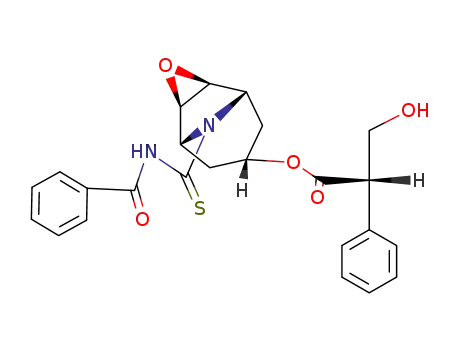 (S)-3-hydroxy-2-phenyl-propionic acid 9-(benzoyl-thiocarbamoyl)-(1rN,2tH,4tH,5cN)-3-oxa-9-aza-tricyclo[3.3.1.02,4]non-7t-yl ester
