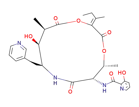 Molecular Structure of 18791-21-4 (3-Hydroxy-N-[(2Z,5R,6S,9S,10S,11R)-10-hydroxy-5,11-dimethyl-2-(1-methylpropylidene)-3,7,12-trioxo-9-(3-pyridylmethyl)-1,4-dioxa-8-azacyclododeca-6-yl]-2-pyridinecarboxamide)