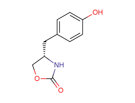 Molecular Structure of 187332-12-3 ((S)-(-)-4-(4-HYDROXYBENZYL)-2-OXAZOLIDINONE)