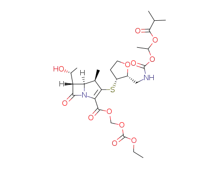 (4R,5S,6S)-6-((R)-1-Hydroxy-ethyl)-3-{(2R,3R)-2-[(1-isobutyryloxy-ethoxycarbonylamino)-methyl]-tetrahydro-furan-3-ylsulfanyl}-4-methyl-7-oxo-1-aza-bicyclo[3.2.0]hept-2-ene-2-carboxylic acid ethoxycarbonyloxymethyl ester