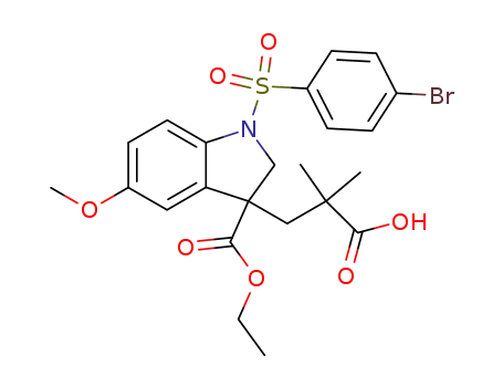 1-(4-bromo-benzenesulfonyl)-3-(2-carboxy-2-methyl-propyl)-5-methoxy-2,3-dihydro-1H-indole-3-carboxylic acid ethyl ester