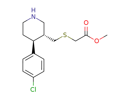 Molecular Structure of 807342-26-3 (Acetic acid, [[[(3R,4S)-4-(4-chlorophenyl)-3-piperidinyl]methyl]thio]-,
methyl ester)