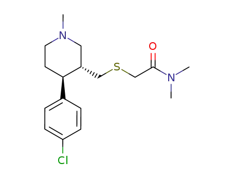 Molecular Structure of 807342-15-0 (Acetamide,
2-[[[(3R,4S)-4-(4-chlorophenyl)-1-methyl-3-piperidinyl]methyl]thio]-N,N-
dimethyl-)