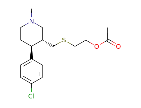 Molecular Structure of 807342-08-1 (Ethanol,
2-[[[(3R,4S)-4-(4-chlorophenyl)-1-methyl-3-piperidinyl]methyl]thio]-,
acetate (ester))