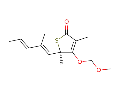 Molecular Structure of 873801-76-4 (2(5H)-Thiophenone,
4-(methoxymethoxy)-3,5-dimethyl-5-[(1E,3E)-2-methyl-1,3-pentadienyl]-
, (5R)-)