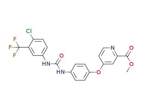 Molecular Structure of 573673-43-5 (2-Pyridinecarboxylic acid, 4-[4-[[[[4-chloro-3-(trifluoroMethyl)phenyl]aMino]carbonyl]aMino]phenoxy]-, Methyl ester)