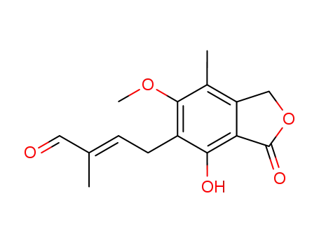 Molecular Structure of 24280-92-0 (2-Butenal,
4-(1,3-dihydro-4-hydroxy-6-methoxy-7-methyl-3-oxo-5-isobenzofuranyl)-
2-methyl-, (2E)-)