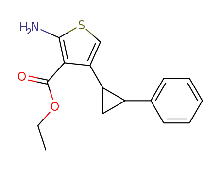 Molecular Structure of 844501-14-0 (3-Thiophenecarboxylic acid, 2-amino-4-(2-phenylcyclopropyl)-, ethyl
ester)