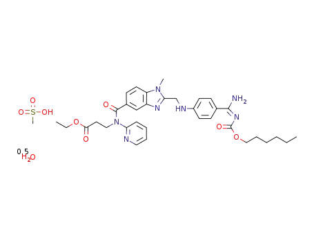 3-[(2-{[4-(hexyloxycarbonylamino-imino-methyl)-phenylamino]-methyl}-1-methyl-1H-benzimidazol-5-carbonyl)-pyridine-2-yl-amino]propionic acid ethyl ester methane sulphonate hemihydrate