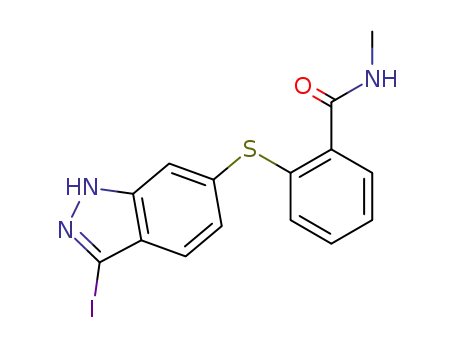 Molecular Structure of 885126-34-1 (Benzamide, 2-[(3-iodo-1H-indazol-6-yl)thio]-N-methyl-)