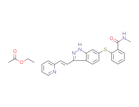 6-[2-(methylcarbamoyl)phenylsulfanyl]-3-E-[2-(pyridin-2-yl)ethenyl]indazole ethylacetate solvate