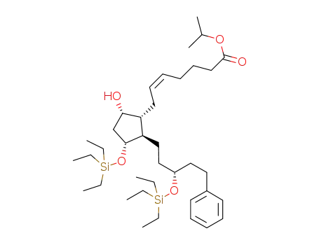 Molecular Structure of 477884-76-7 (5-Heptenoic acid,
7-[(1R,2R,3R,5S)-5-hydroxy-2-[(3R)-5-phenyl-3-[(triethylsilyl)oxy]pentyl]-
3-[(triethylsilyl)oxy]cyclopentyl]-, 1-methylethyl ester, (5Z)-)