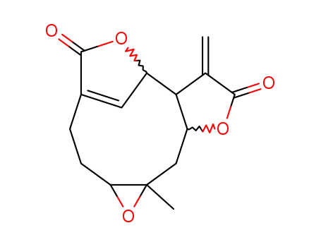 Molecular Structure of 23753-57-3 ((1aS,7R,7aR,10aS,11aS)-1a,2,3,7a,8,10a,11,11a-Octahydro-11a-methyl-8-methylene-5H-7,4-methenofuro[3,2-c]oxireno[f]oxacycloundecin-5,9(7H)-dione)