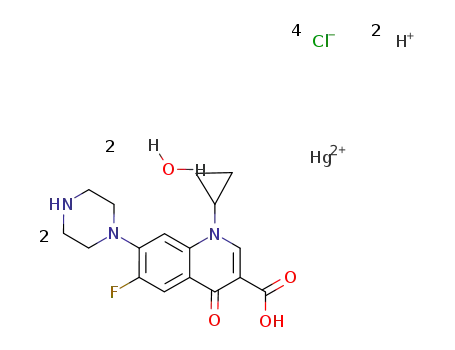 (H-1-cyclopropyl-6-fluoro-4-oxo-7-(1-piperazinyl)-1,4-dihydroquinoline-3-carboxylic acid)2HgCl4*2H2O