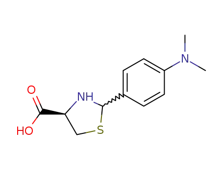 Molecular Structure of 222404-26-4 (4-Thiazolidinecarboxylic acid, 2-[4-(dimethylamino)phenyl]-, (4R)-)