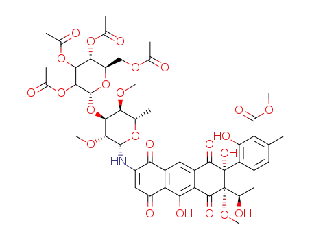 (2R,3R,4S,5R,6R)-2-(acetoxymethyl)-6-((2S,3S,4R,5R,6S)-3,5-dimethoxy-2-methyl-6-((6R,6aS,14aR)-1,6,8,14a-tetrahydroxy-6a-methoxy-2-(methoxycarbonyl)-3-methyl-7,9,12,14-tetraoxo-5,6,6a,7,9,12,14,14a-octahydrobenzo[a]tetracen-11-ylamino)tetrahydro-2H-pyran-4-yloxy)tetrahydro-2H-pyran-3,4,5-triyl triacetate