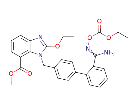 Molecular Structure of 147404-82-8 ((Z)-Methyl 2-ethoxy-3-((2'-(N'-(ethoxycarbonyloxy)carbaMiMidoyl)biphenyl-4-yl)Methyl)-3H-benzo[d]iMidazole-4-carboxylate)