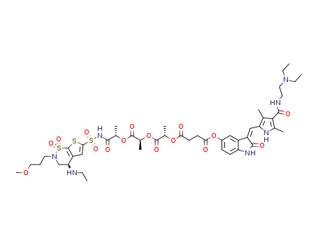 (3Z)-3-[(4-{[2-(diethylamino)ethyl]carbamoyl}-3,5-dimethyl-1H-pyrrol-2yl)methylidene]-2-oxo-2,3-dihydro-1H-indol-5-yl (2S)-1-{[(2S)-1-[(1S)-1-({[(4R)-4-(ethylamino)-2-(3-methoxypropyl)-1,1-dioxo-2H,3H,4H-1λ6-thieno[3,2-e][1,2]thiazin-6-yl]sulfonyl}carbamoyl)ethoxy]-1-oxopropan-2-yl]oxy}-1-oxopropan-2-yl butanedioate