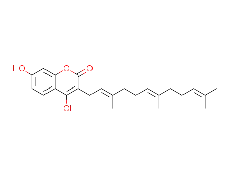 Molecular Structure of 643-57-2 (4,7-Dihydroxy-3-(3,7,11-trimethyl-2,6,10-dodecatrienyl)-2H-1-benzopyran-2-one)