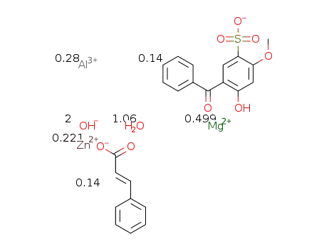 Mg0.499Zn0.221Al0.280(OH)2(cinnamate)0.140(2-hydroxy-4-methoxybenzophenone-5-sulphonate)0.140*1.06H2O