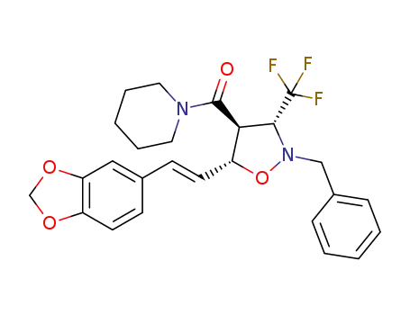 5-(((E)-2-(benzo[d][1,3]dioxol-5-yl)vinyl)-2-benzyl-3-(trifluoromethyl)isoxazolidin-4-yl)(piperidin-1-yl)methanone