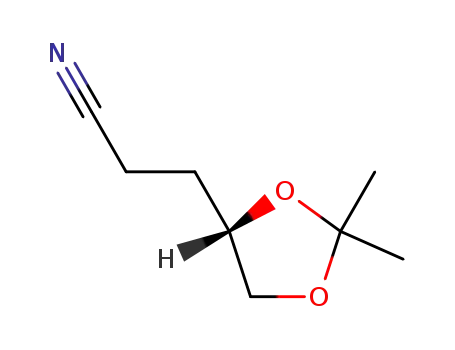 Molecular Structure of 94944-62-4 (1,3-DIOXOLANE-4-PROPANENITRILE, 2,2-DIMETHYL-, (4S)-)