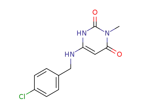 Molecular Structure of 73908-18-6 (2,4(1H,3H)-Pyrimidinedione,
6-[[(4-chlorophenyl)methyl]amino]-3-methyl-)