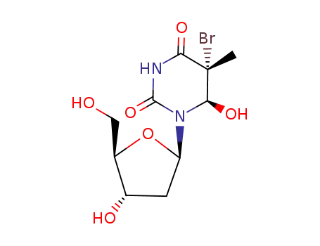 Molecular Structure of 43179-29-9 (Thymidine, 5-bromo-5,6-dihydro-6-hydroxy-, (5R,6R)-)