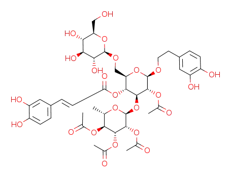 Molecular Structure of 112503-95-4 (b-D-Glucopyranoside,2-(3,4-dihydroxyphenyl)ethyl O-b-D-glucopyranosyl-(1®6)-O-[2,3,4-tri-O-acetyl-6-deoxy-a-L-mannopyranosyl-(1®3)]-, 2-acetate 4-[(2E)-3-(3,4-dihydroxyphenyl)-2-propenoate](9CI))