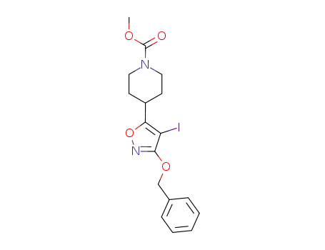 Molecular Structure of 841259-40-3 (1-Piperidinecarboxylic acid, 4-[4-iodo-3-(phenylmethoxy)-5-isoxazolyl]-,
methyl ester)