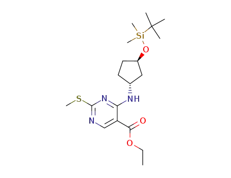 4-[3-(tert-butyldimethylsilanyloxy)cyclopentylamino]-2-methylsulfanylpyrimidine-5-carboxylic acid ethyl ester