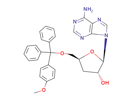 Molecular Structure of 51763-58-7 (Adenosine, 3'-deoxy-5'-O-[(4-methoxyphenyl)diphenylmethyl]-)