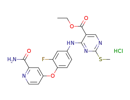 ethyl 4-(4-(2-carbamoylpyridin-4-yloxy)-3-fluorophenylamino)-2-(methylthio)pyrimidine-5-carboxylate hydrochloride
