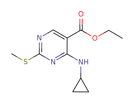 Molecular Structure of 651734-65-5 (5-Pyrimidinecarboxylic acid, 4-(cyclopropylamino)-2-(methylthio)-, ethyl
ester)