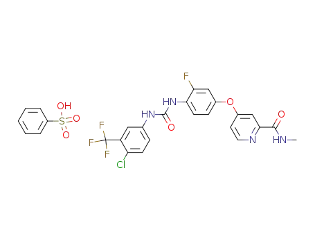 Molecular Structure of 835621-09-5 (2-Pyridinecarboxamide,
4-[4-[[[[4-chloro-3-(trifluoromethyl)phenyl]amino]carbonyl]amino]-3-fluoro
phenoxy]-N-methyl-, monobenzenesulfonate)
