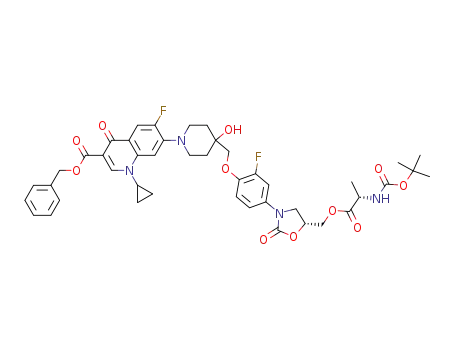 7-(4-{4-[(R)-5-((S)-2-tert-butoxycarbonylamino-propionyloxymethyl)-2-oxo-oxazolidin-3-yl]-2-fluoro-phenoxymethyl}-4-hydroxy-piperidin-1-yl)-1-cyclopropyl-6-fluoro-4-oxo-1,4-dihydro-quinoline-3-carboxylic acid benzyl ester