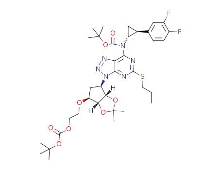 2-({(3aR,45,6R,6aS)-6-[7-{[[N-(1R,2S)-2-(3,4-difluorophenyl)-cyclopropan-1-yl]-N-tert-butoxycarbonyl]amino}-5-(propylthio)-3H-[1,2,3]triazolo[4,5-d]pyrimidin-3-yl]-2,2-dimethyl-tetrahydro-3aH-cyclopenta[d][1,3]dioxol-4-yl}oxy)-O-tertbutoxycarbonylethanol