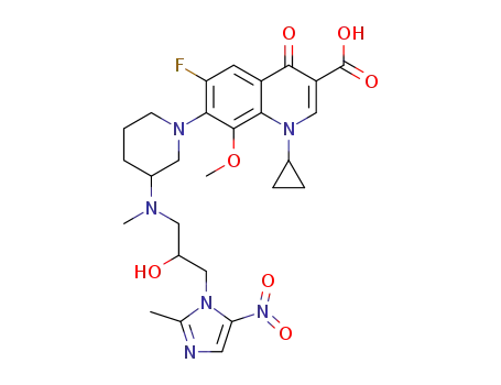 1-cyclopropyl-6-fluoro-7-(3-((2-hydroxy-3-(2-methyl-5-nitro-1H-imidazol-1-yl)propyl)(methyl)amino)piperidin-1-yl)-8-methoxy-4-oxo-1,4-dihydroquinoline-3-carboxylic acid